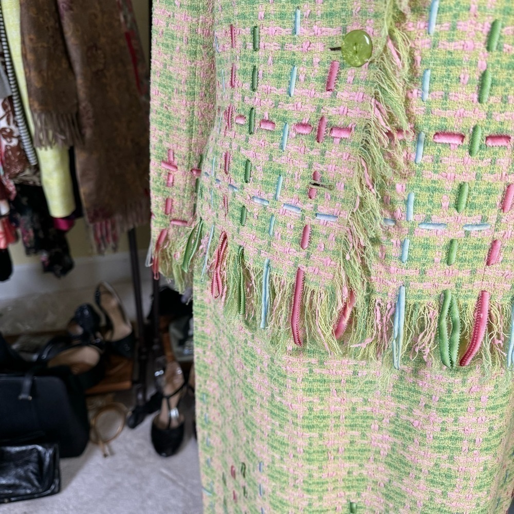 Teri Jon Pink and Green Pastel Vintage tweed suit  💐🐇 Easter - Picture 2 of 5